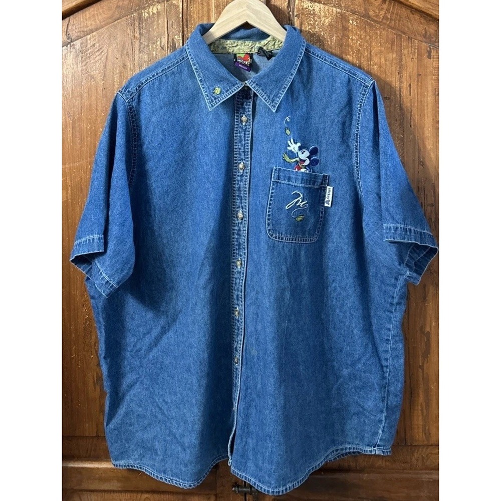 Women's Vintage Mickey Unlimited Disney S/S Denim Shirt Mickey Plus Sz 22-24